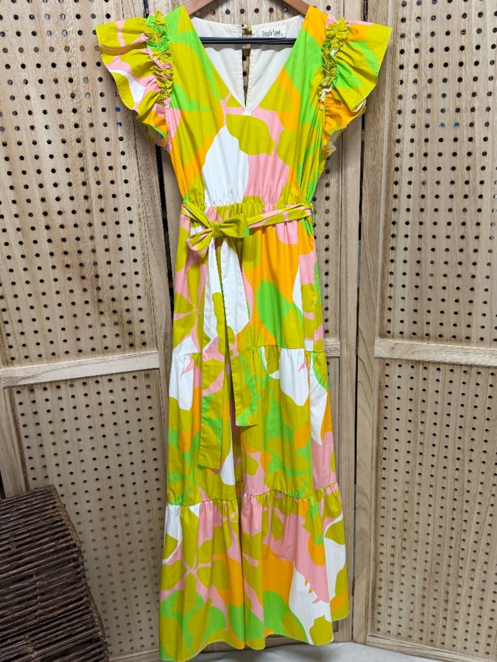 Peach Love California Tropical Ruffle Sleeve Maxi Dress Medium